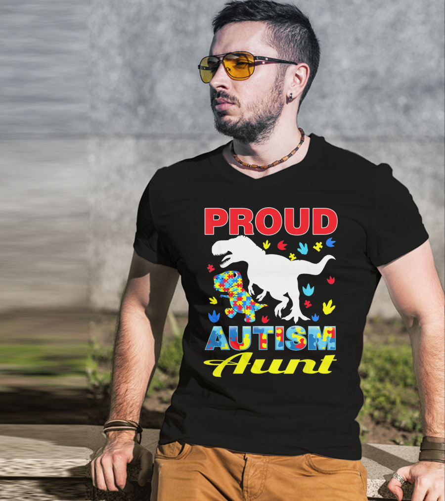 Proud Autism Aunt Dinosaur Puzzle T-Shirt