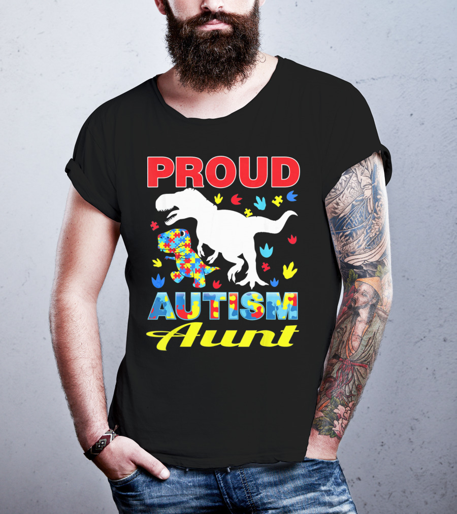 Proud Autism Aunt Dinosaur Puzzle T-Shirt