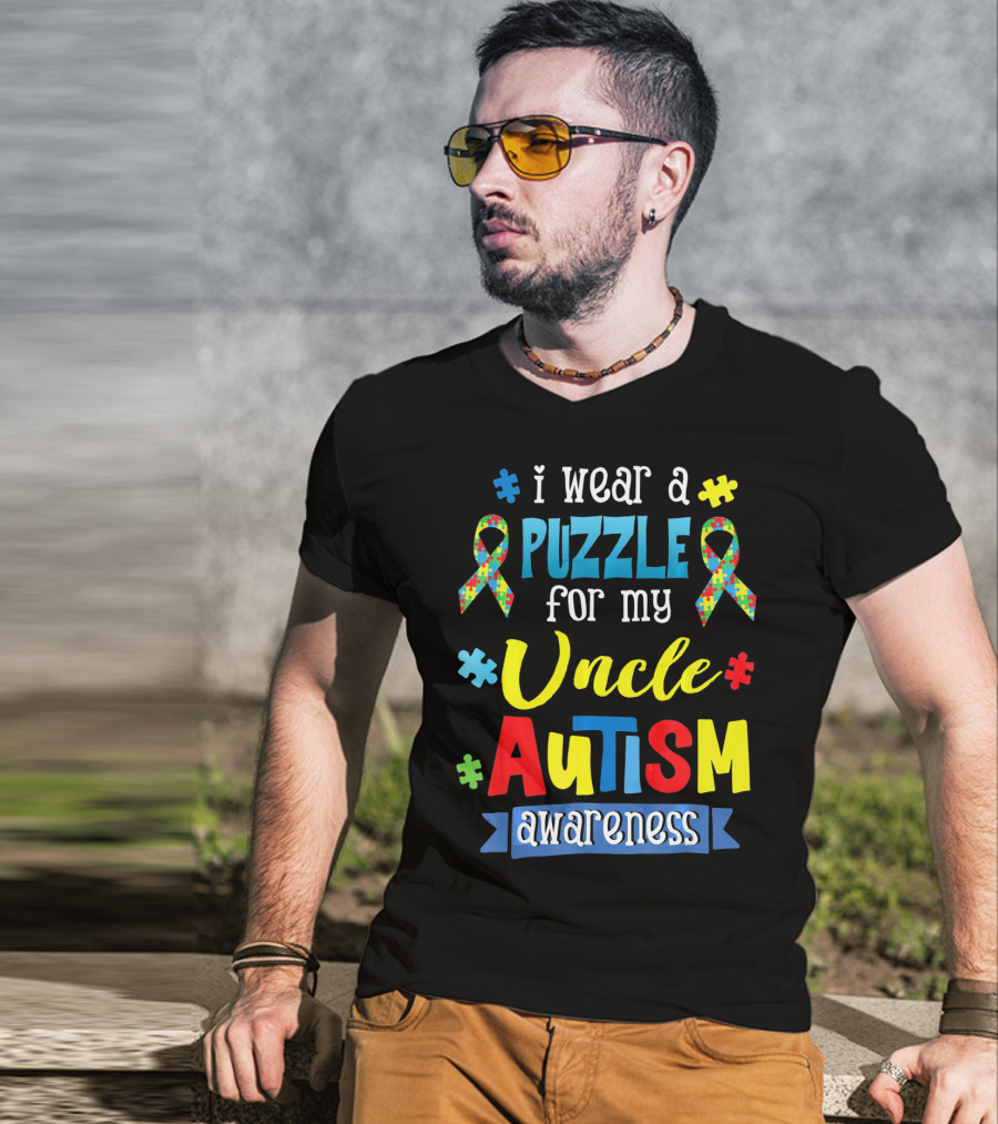 I Wear A Puzzle For My Uncle Autism Awareness T-Shirt
