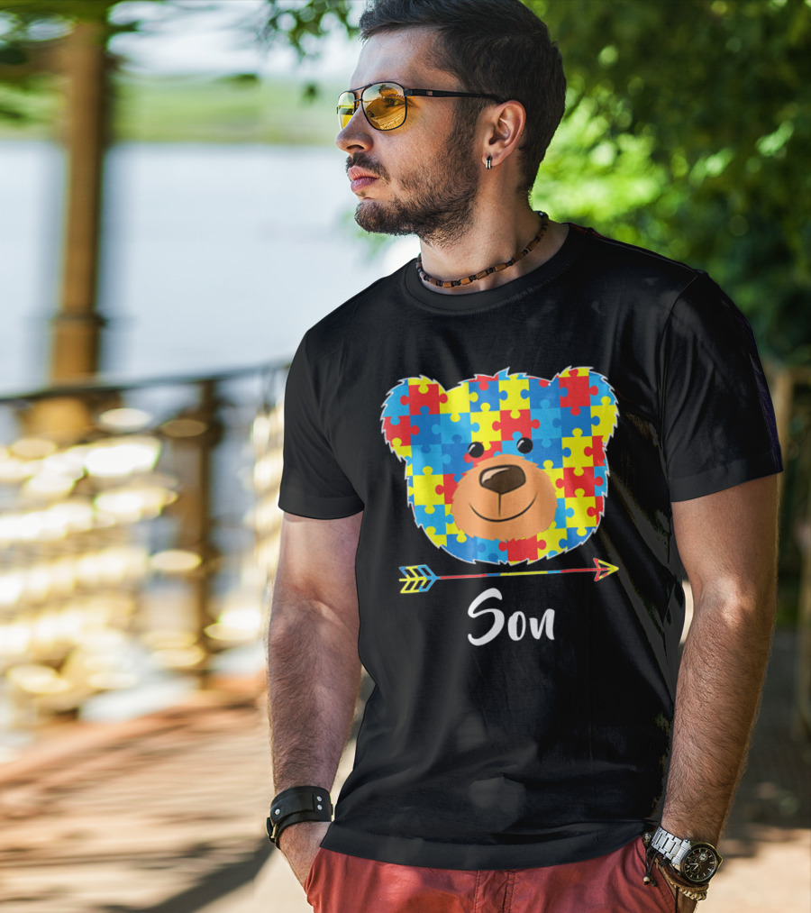 Son Bear Cute Face Puzzle Autism Awareness T-Shirt
