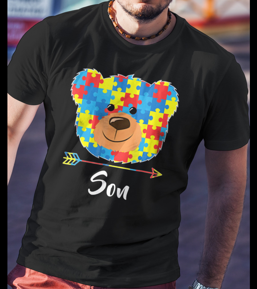 Son Bear Cute Face Puzzle Autism Awareness T-Shirt