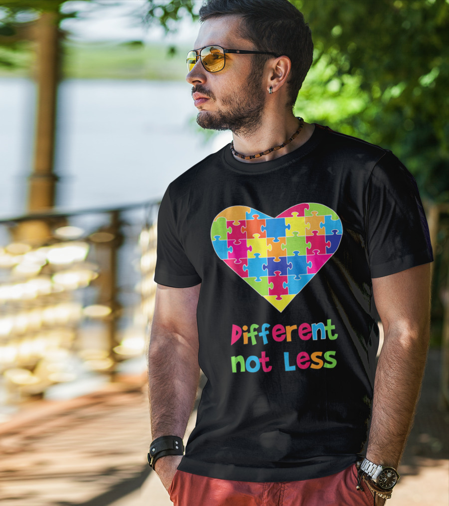 Different Not Less Autism Awareness Heart Puzzle T-Shirt