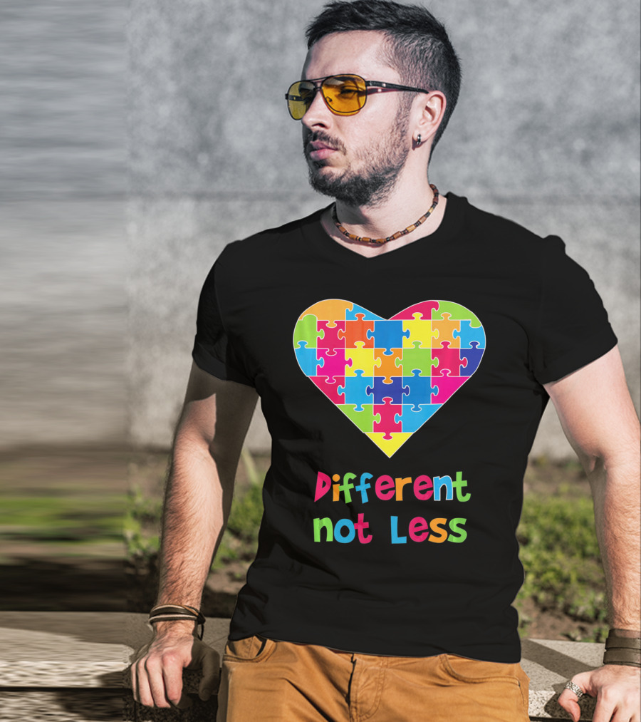 Different Not Less Autism Awareness Heart Puzzle T-Shirt