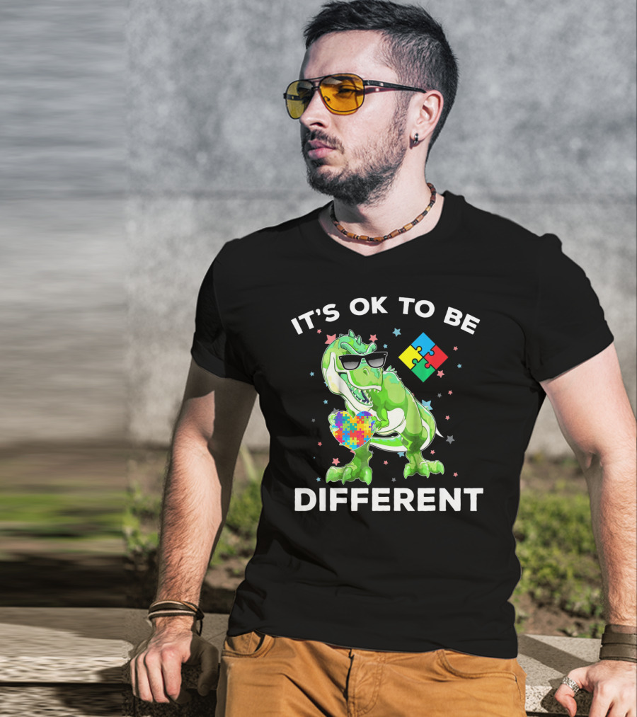 Autism Awareness REX Dinosaur It's OK To Be Different T-Shirt