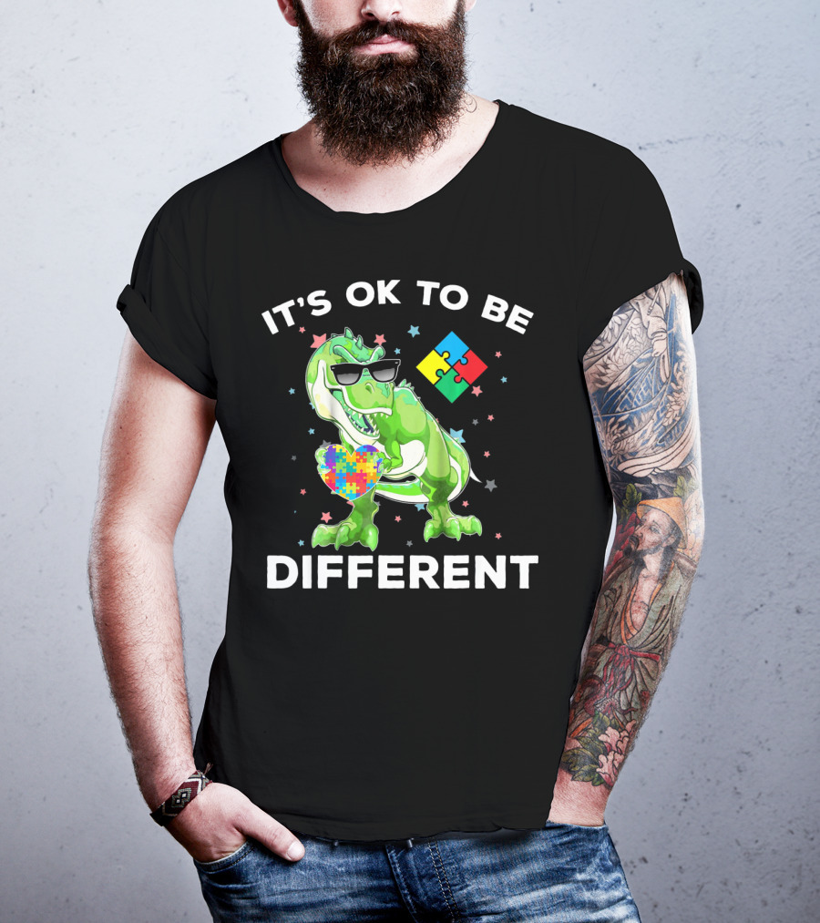 Autism Awareness REX Dinosaur It's OK To Be Different T-Shirt