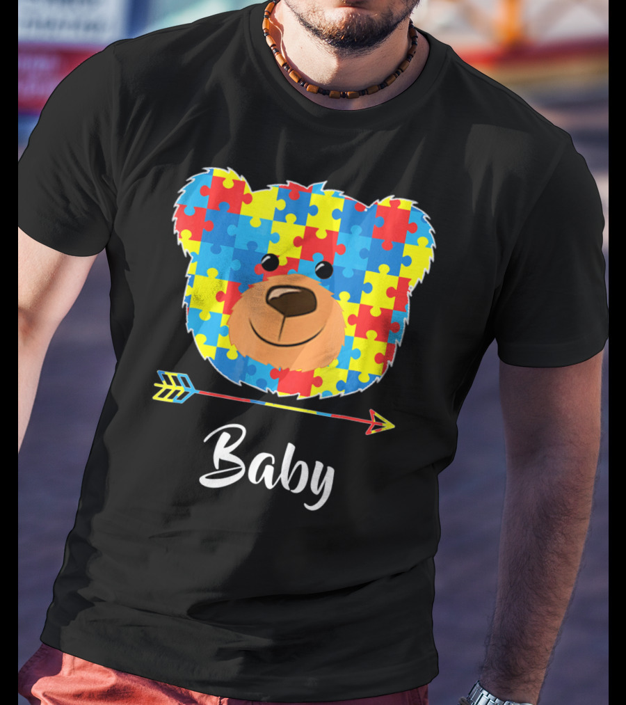 Baby Bear Autism Awareness Puzzle Pattern Cute Face T-Shirt