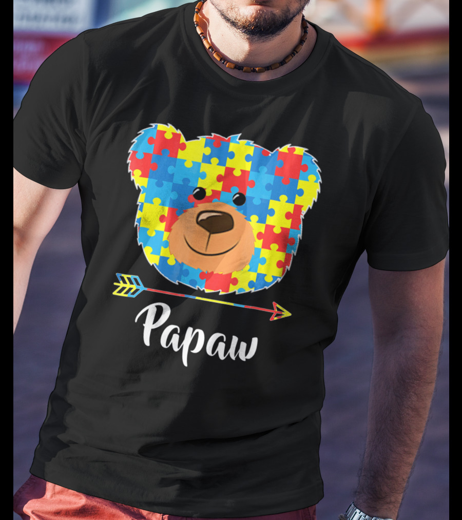 Papaw Bear Puzzle Face Autism Awareness T-Shirt