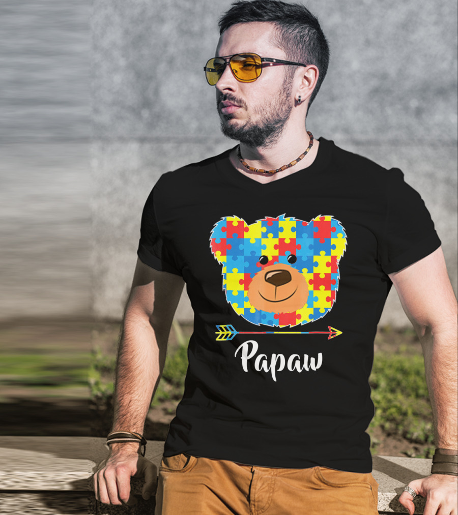 Papaw Bear Puzzle Face Autism Awareness T-Shirt