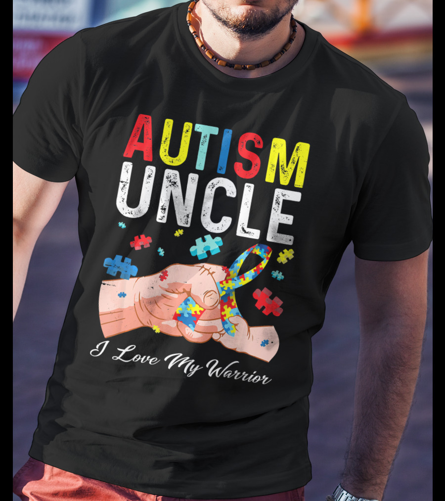 Autism Uncle I Love My Warrior Autism Awareness Puzzle T-Shirt