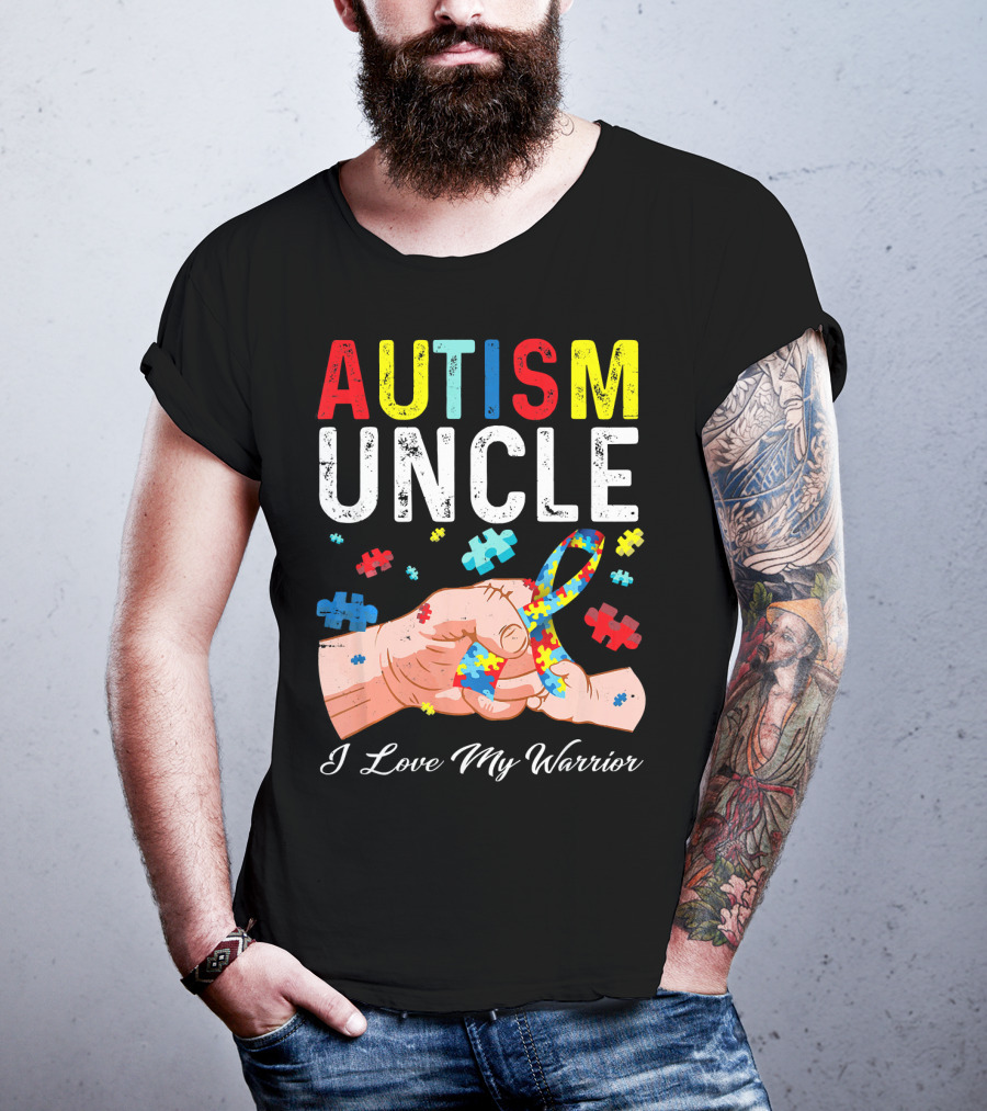 Autism Uncle I Love My Warrior Autism Awareness Puzzle T-Shirt
