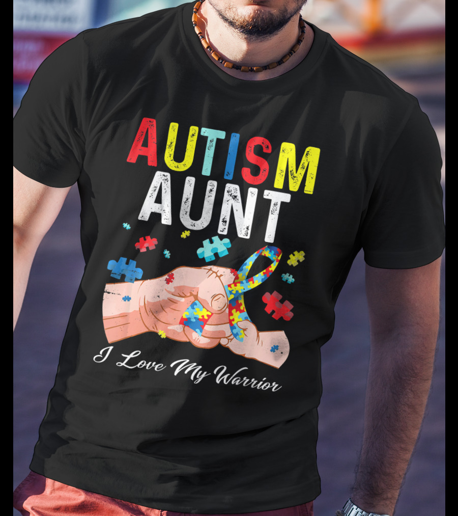 AUTISM AUNT I Love My Warrior Puzzle T-Shirt