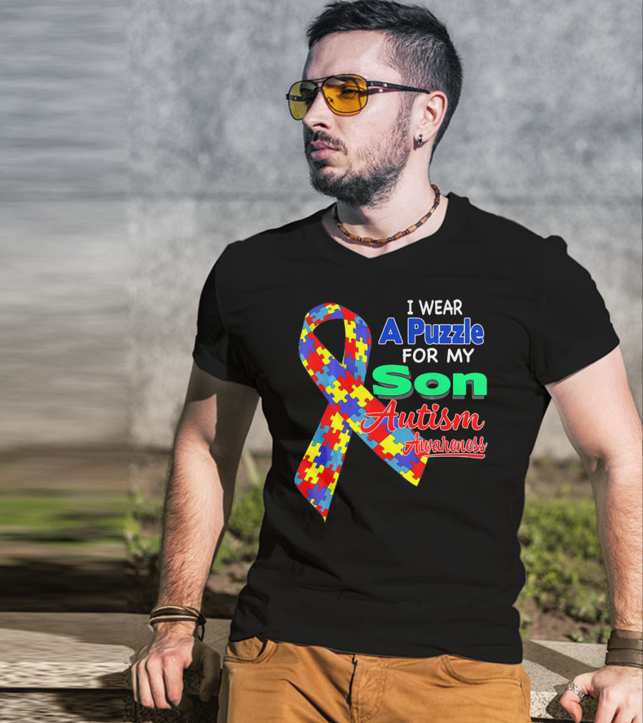 I Wear A Puzzle For My Son Autism Awareness T-Shirt