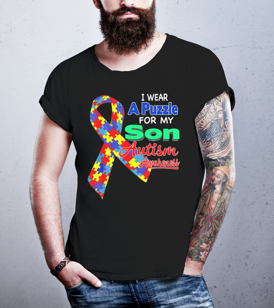 I Wear A Puzzle For My Son Autism Awareness T-Shirt