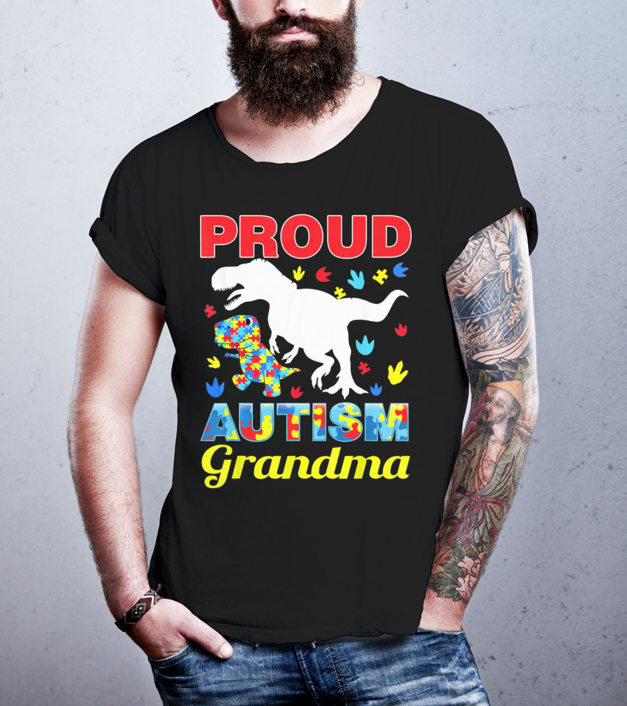 Proud Autism Grandma Dinosaur Puzzle T-Shirt