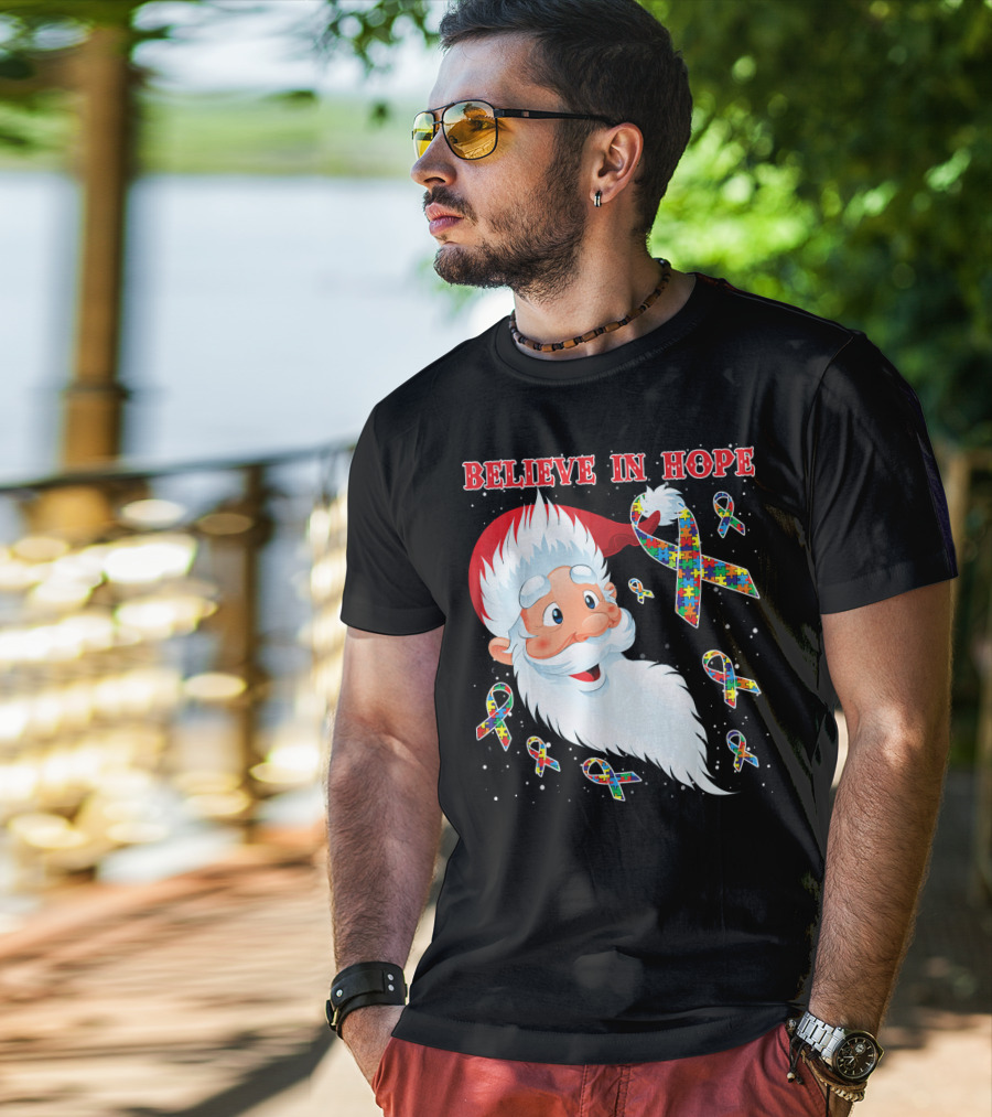 Believe In Hope Funny Santa Moon Autism Awareness T-Shirt