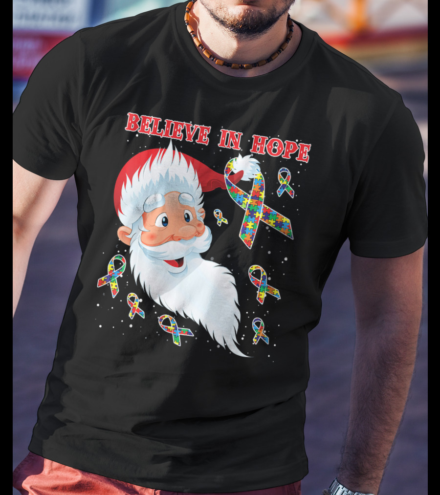 Believe In Hope Funny Santa Moon Autism Awareness T-Shirt