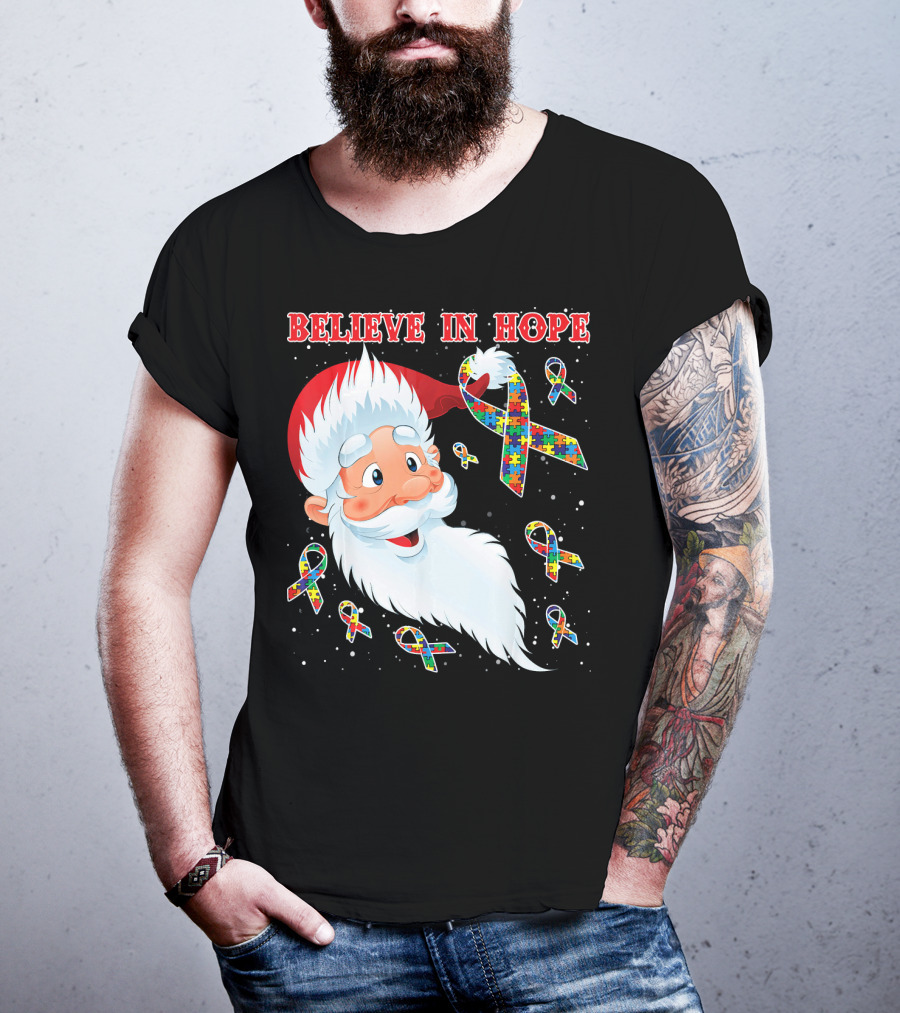 Believe In Hope Funny Santa Moon Autism Awareness T-Shirt