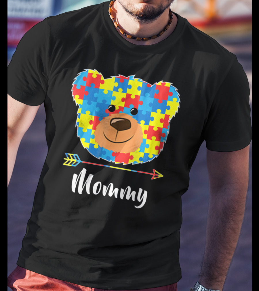 Mommy Bear Puzzle Face Autism Awareness T-Shirt