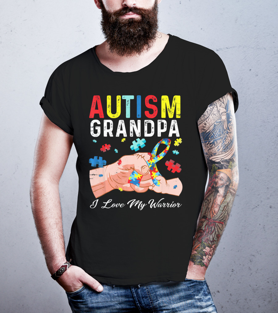 Autism Grandpa I Love My Warrior Puzzle T-Shirt
