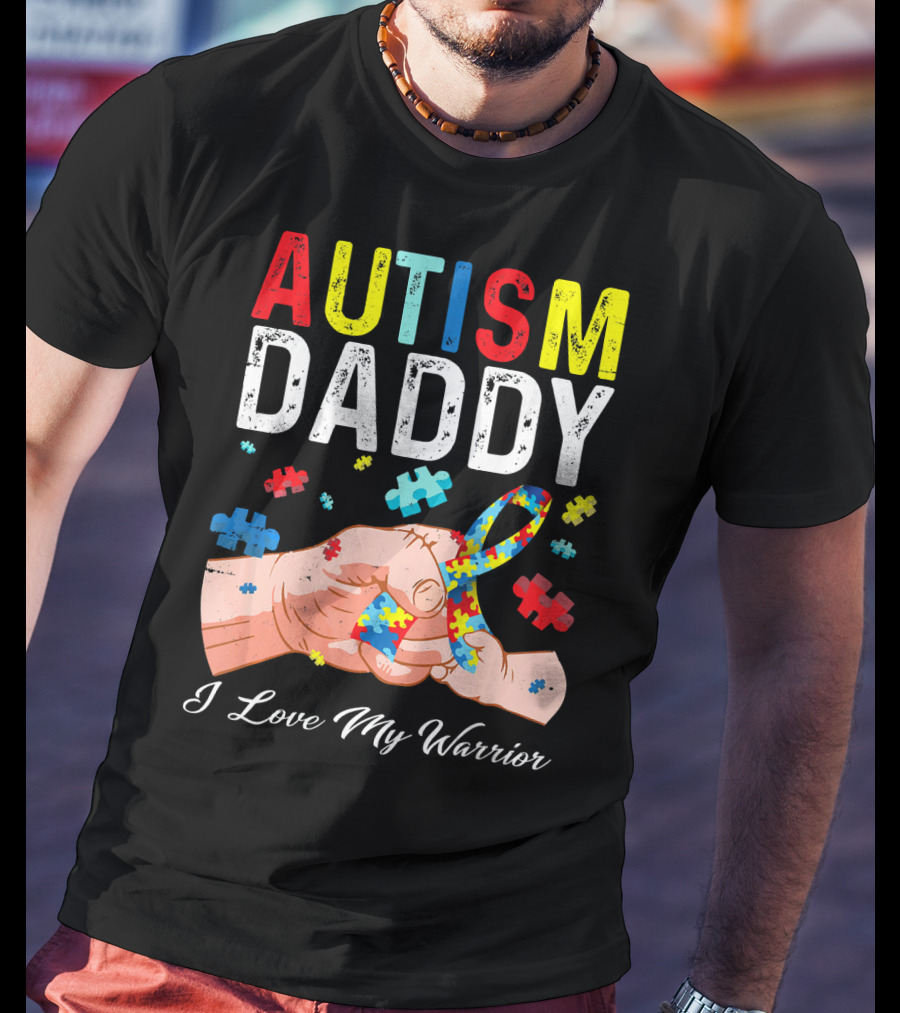 Autism Daddy I Love My Warrior Puzzle T-Shirt