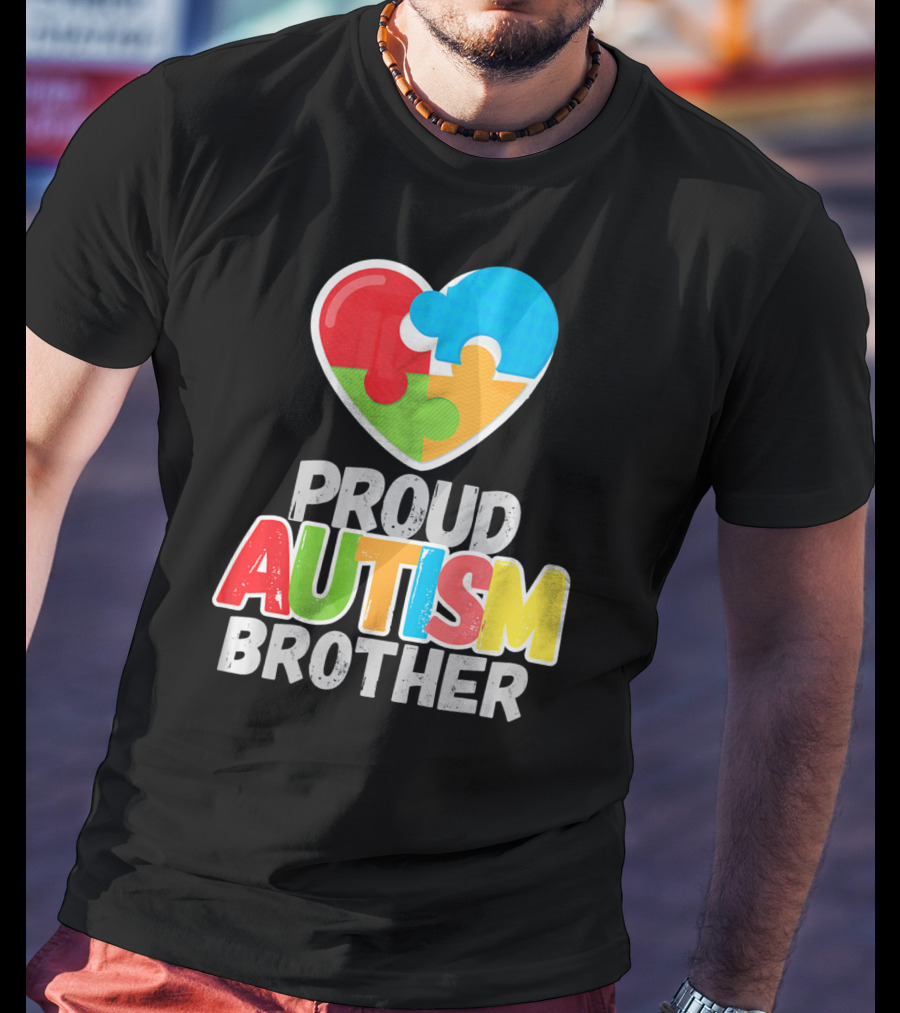 Proud Autism Brother Heart Puzzle Autism Awareness T-Shirt