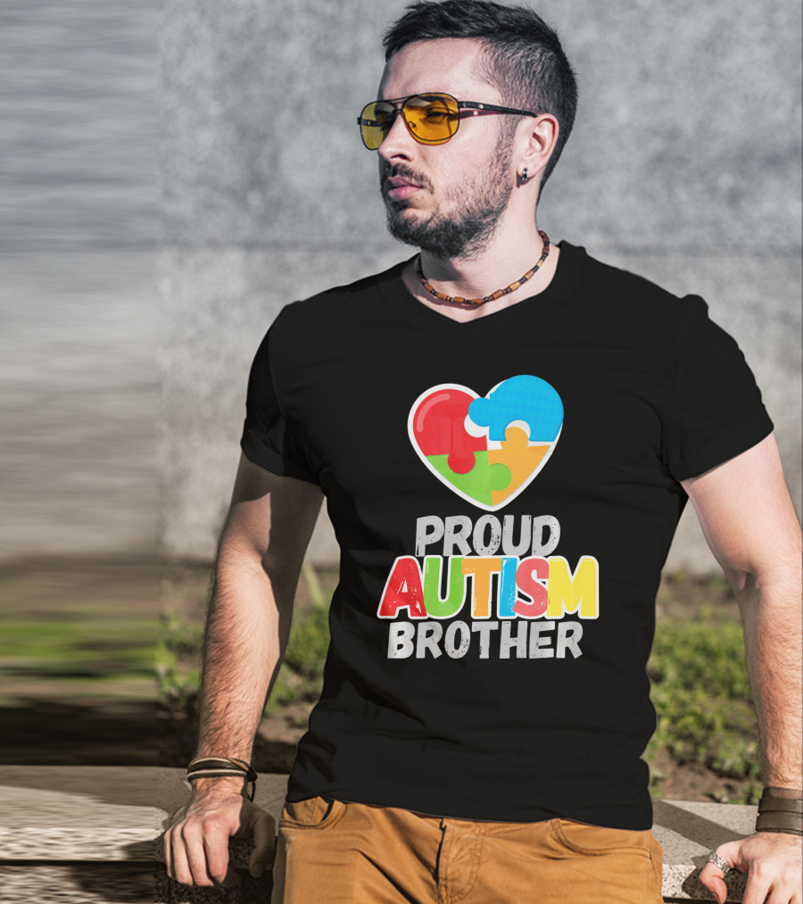 Proud Autism Brother Heart Puzzle Autism Awareness T-Shirt