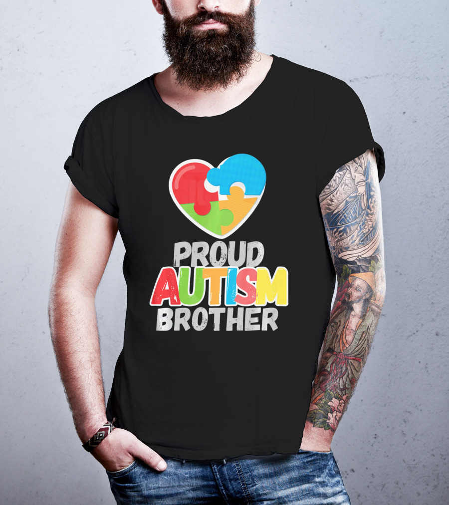 Proud Autism Brother Heart Puzzle Autism Awareness T-Shirt