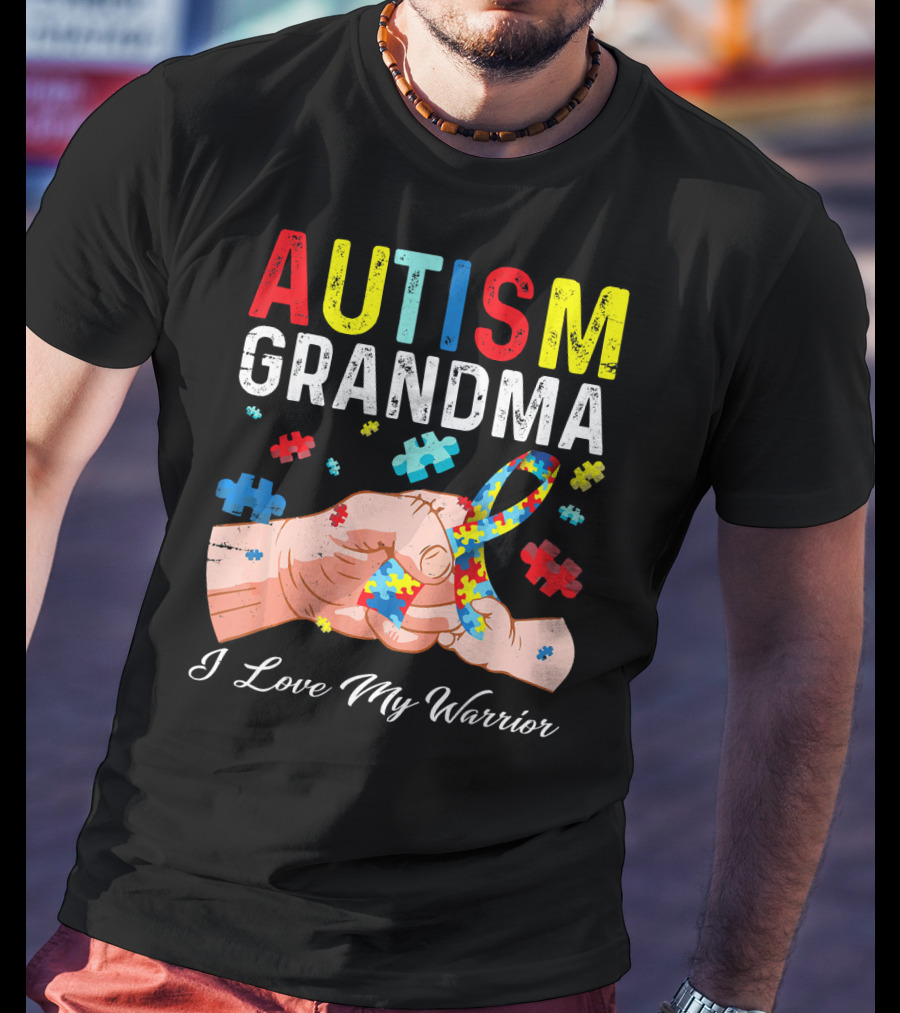 Autism Grandma I Love My Warrior Puzzle T-Shirt