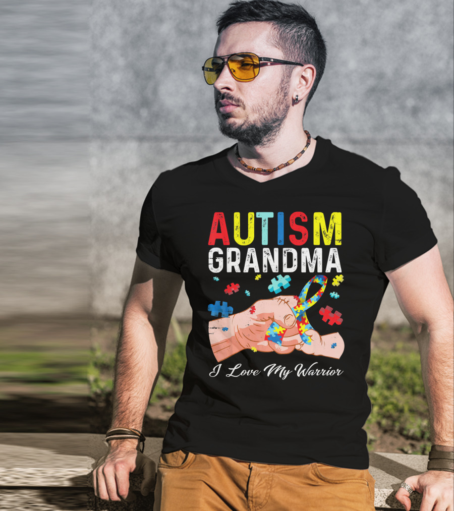 Autism Grandma I Love My Warrior Puzzle T-Shirt