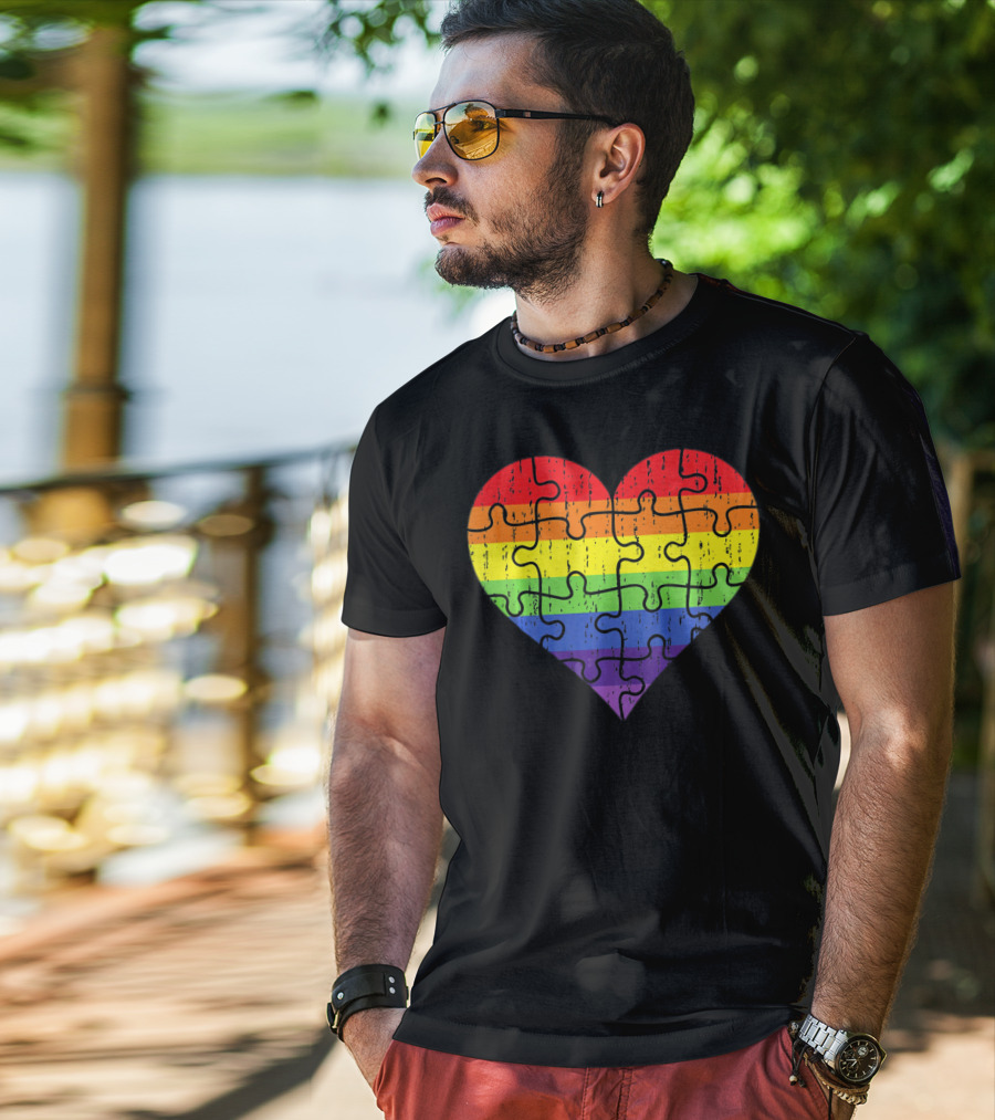 Autism Awareness Rainbow Puzzle Heart T-Shirt