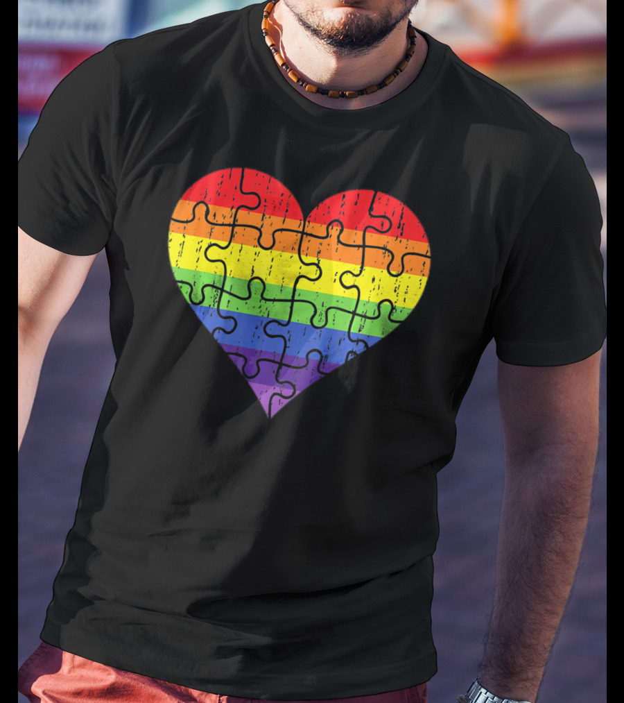 Autism Awareness Rainbow Puzzle Heart T-Shirt