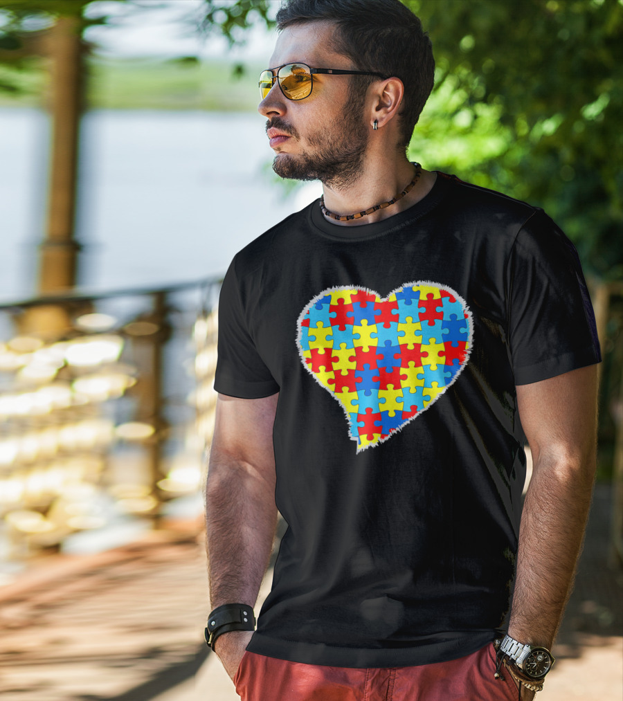 Autism Puzzle Pieces Heart Awareness T-Shirt