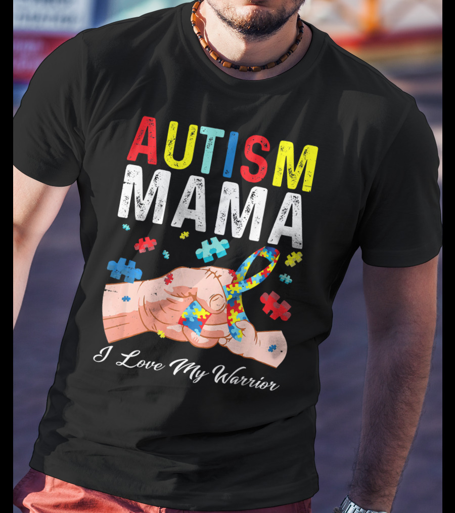 Autism Mama I Love My Warrior Puzzle T-Shirt