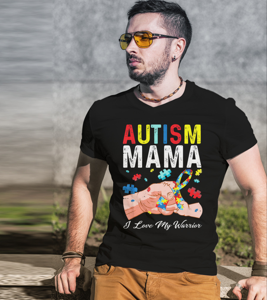 Autism Mama I Love My Warrior Puzzle T-Shirt