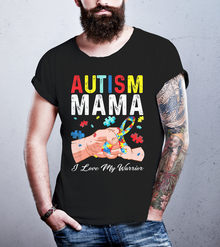 Autism Mama I Love My Warrior Puzzle T-Shirt