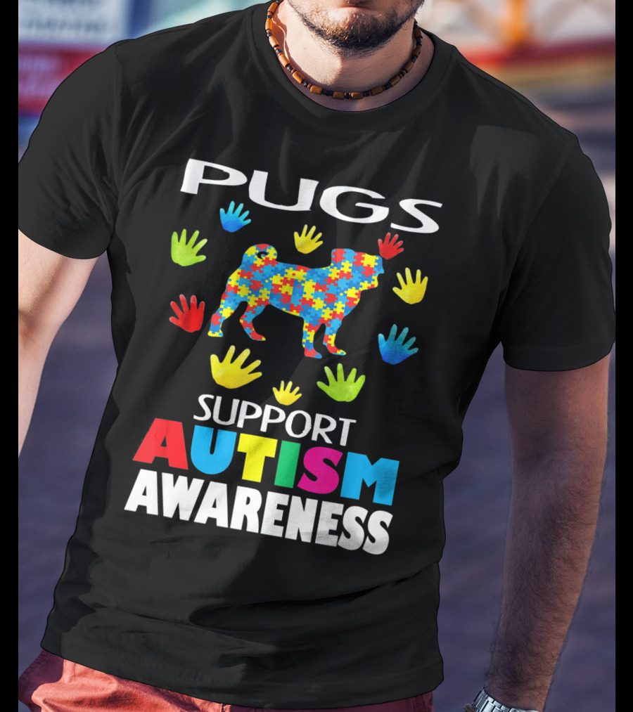 Pugs Support Autism Awareness Puzzle Handprints T-Shirt