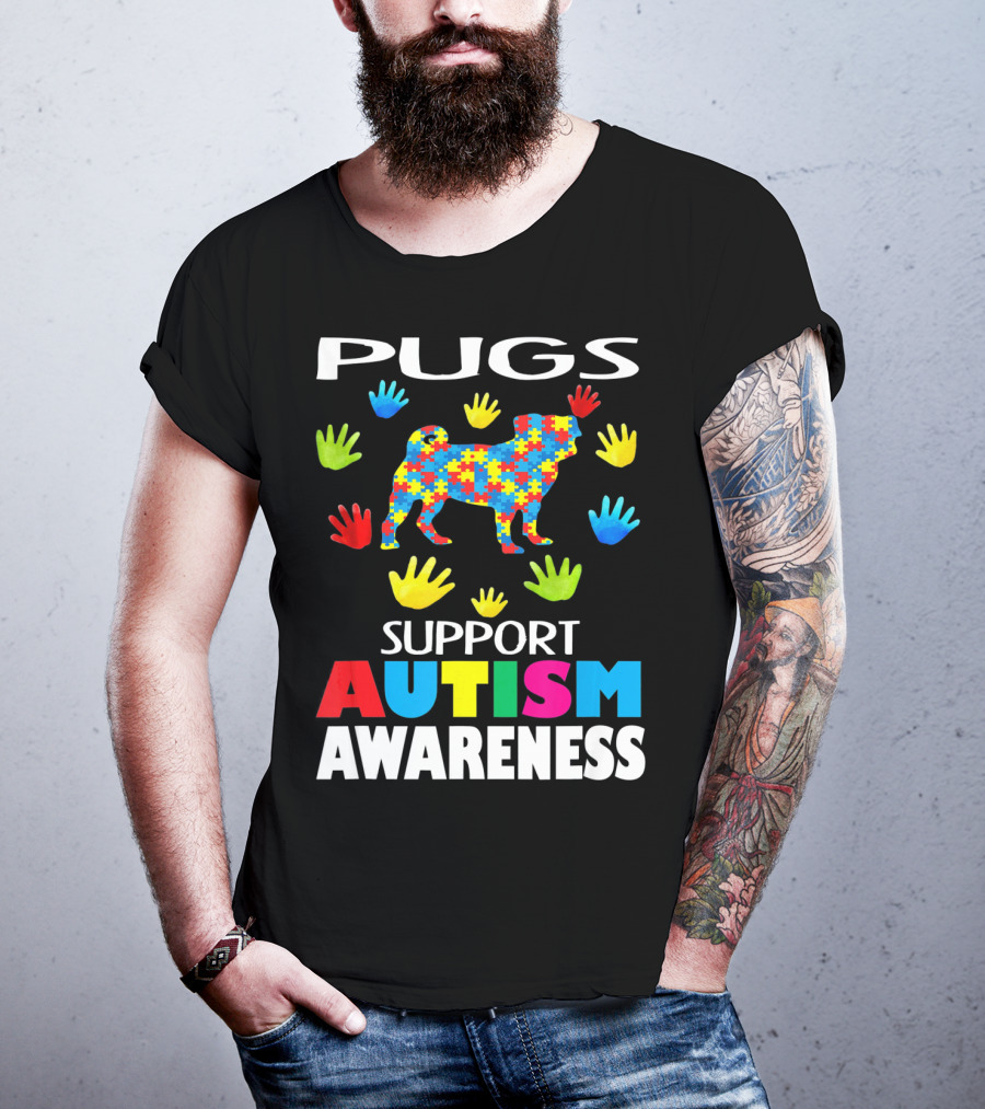 Pugs Support Autism Awareness Puzzle Handprints T-Shirt