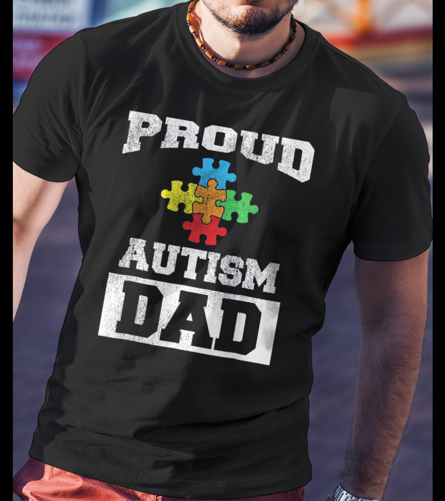 Proud Autism Dad Puzzle Piece Autism Awareness T-Shirt