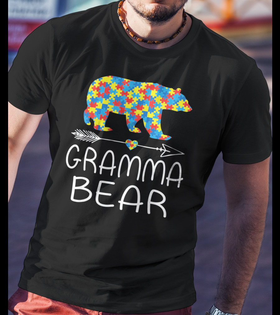Gramma Bear Autism Awareness Puzzle Bear T-Shirt