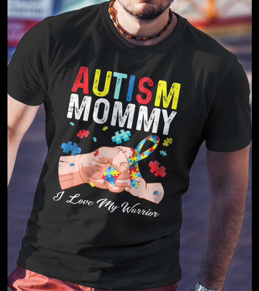 Autism Mommy I Love My Warrior Puzzle T-Shirt