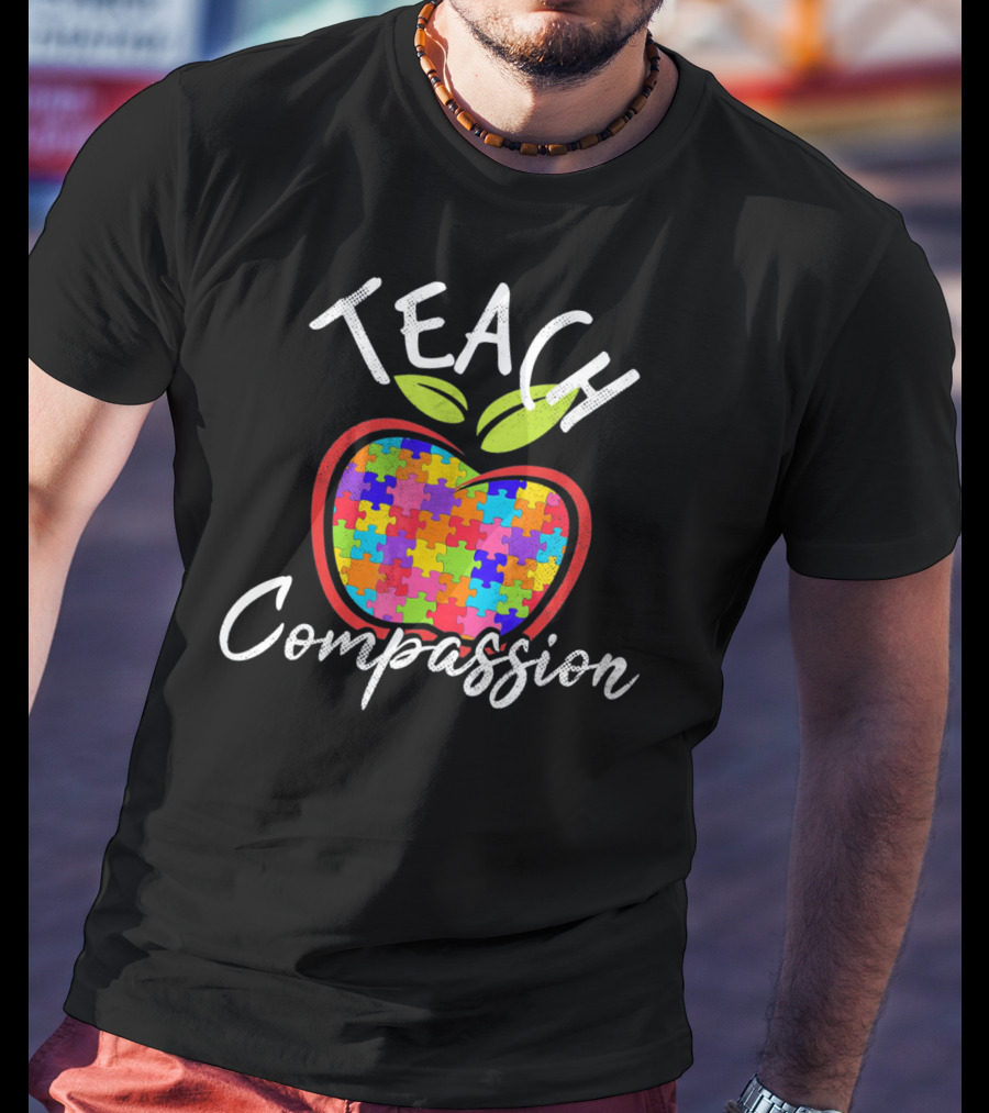 Autism Awareness Teach Compassion Puzzle Piece Apple T-Shirt