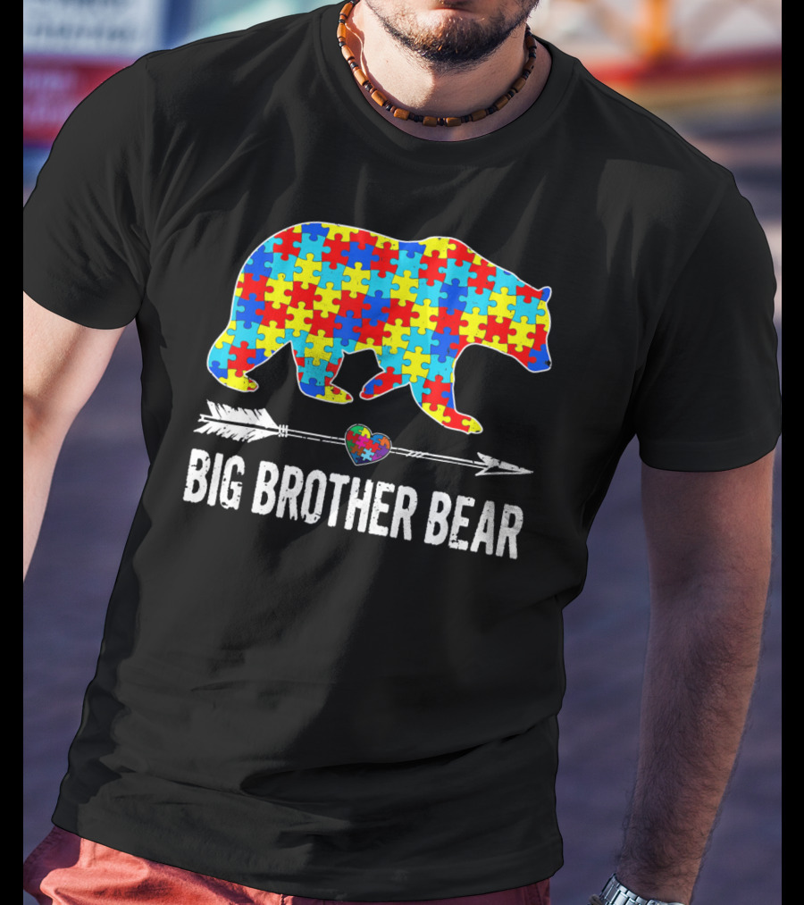 Big Brother Bear Autism Puzzle Heart Awareness T-Shirt