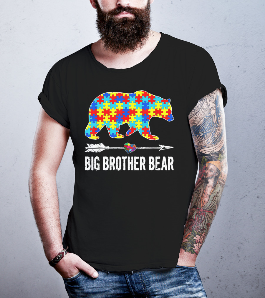 Big Brother Bear Autism Puzzle Heart Awareness T-Shirt