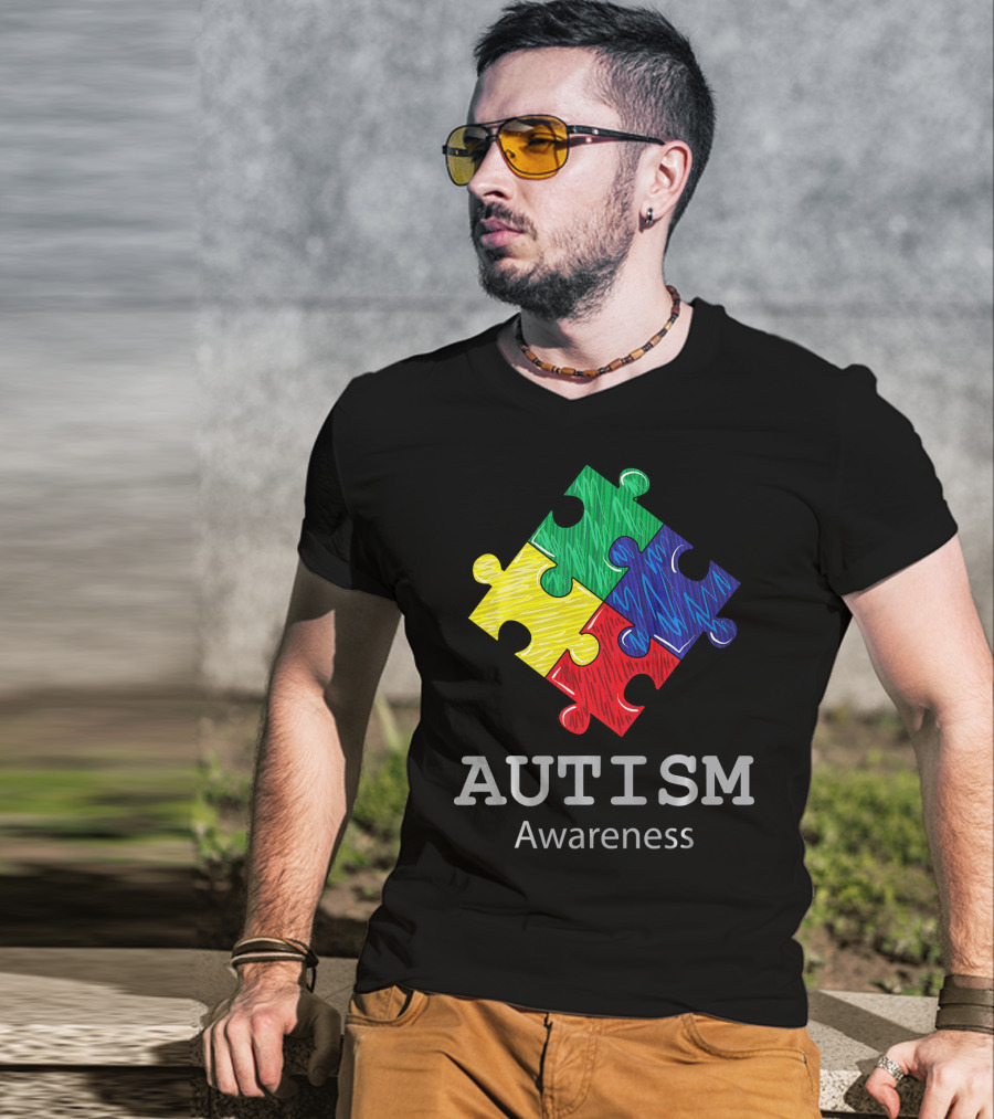 Autism Awareness Colorful Hand Drawn Puzzle Piece T-Shirt