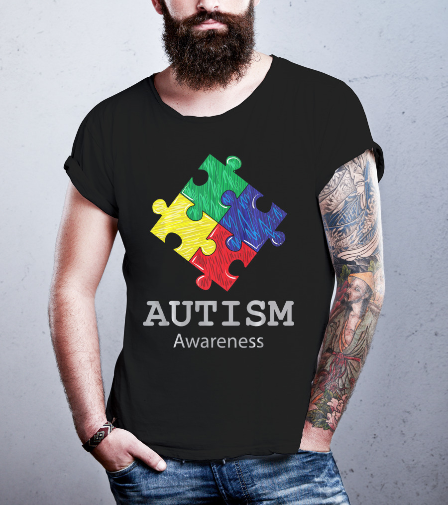 Autism Awareness Colorful Hand Drawn Puzzle Piece T-Shirt
