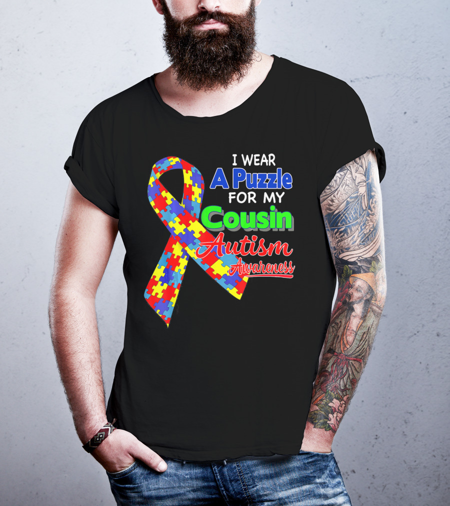 I Wear A Puzzle For My Cousin Autism Awareness T-Shirt