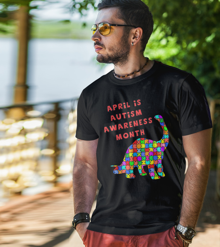 April Is Autism Awareness Month Jigsaw Dinosaur T-Shirt
