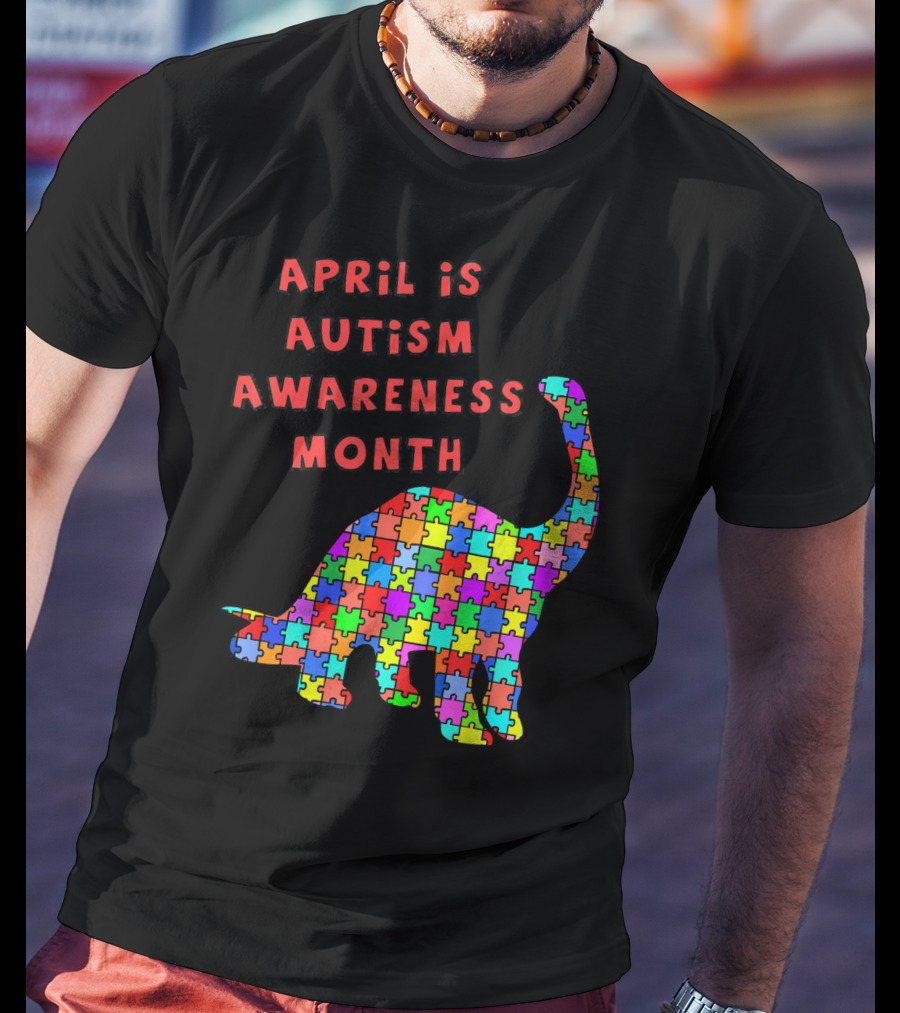 April Is Autism Awareness Month Jigsaw Dinosaur T-Shirt