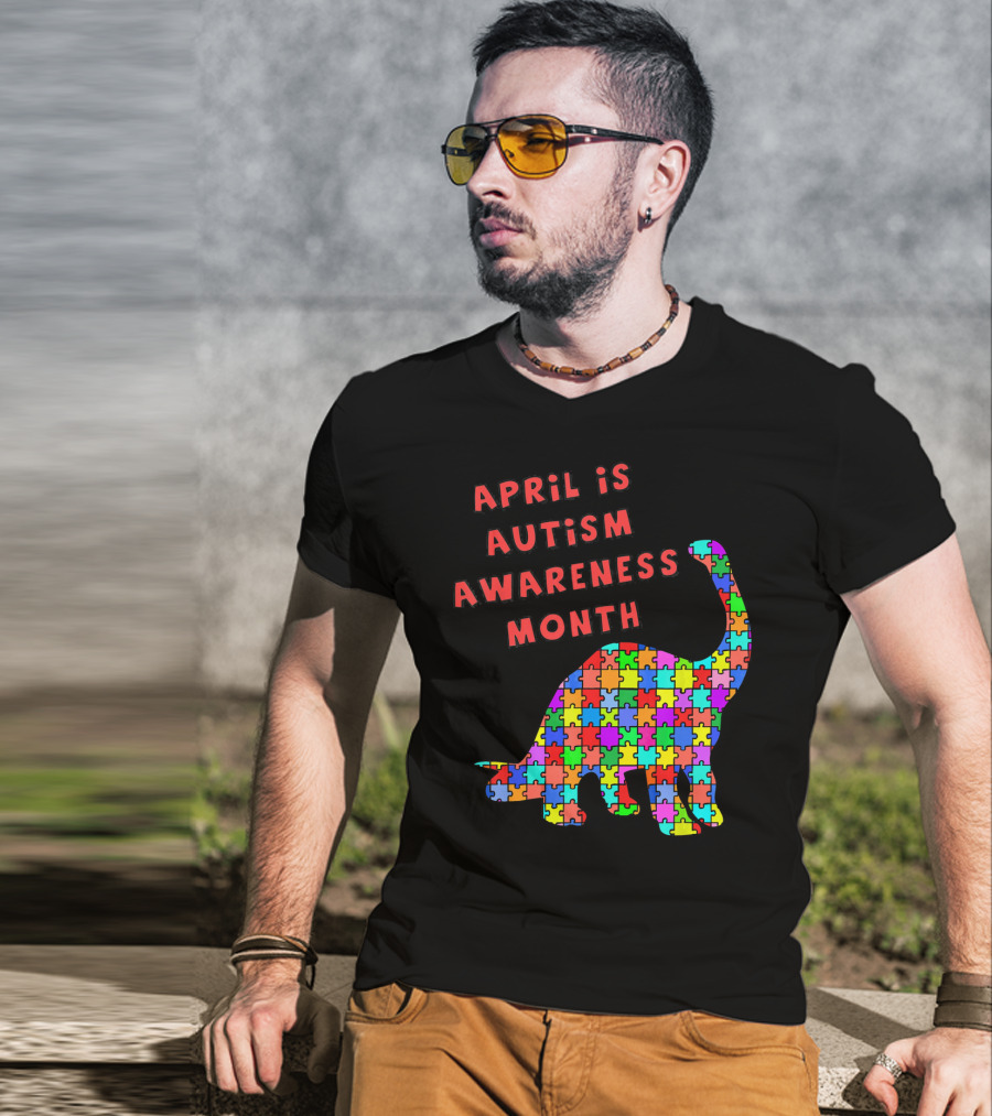 April Is Autism Awareness Month Jigsaw Dinosaur T-Shirt