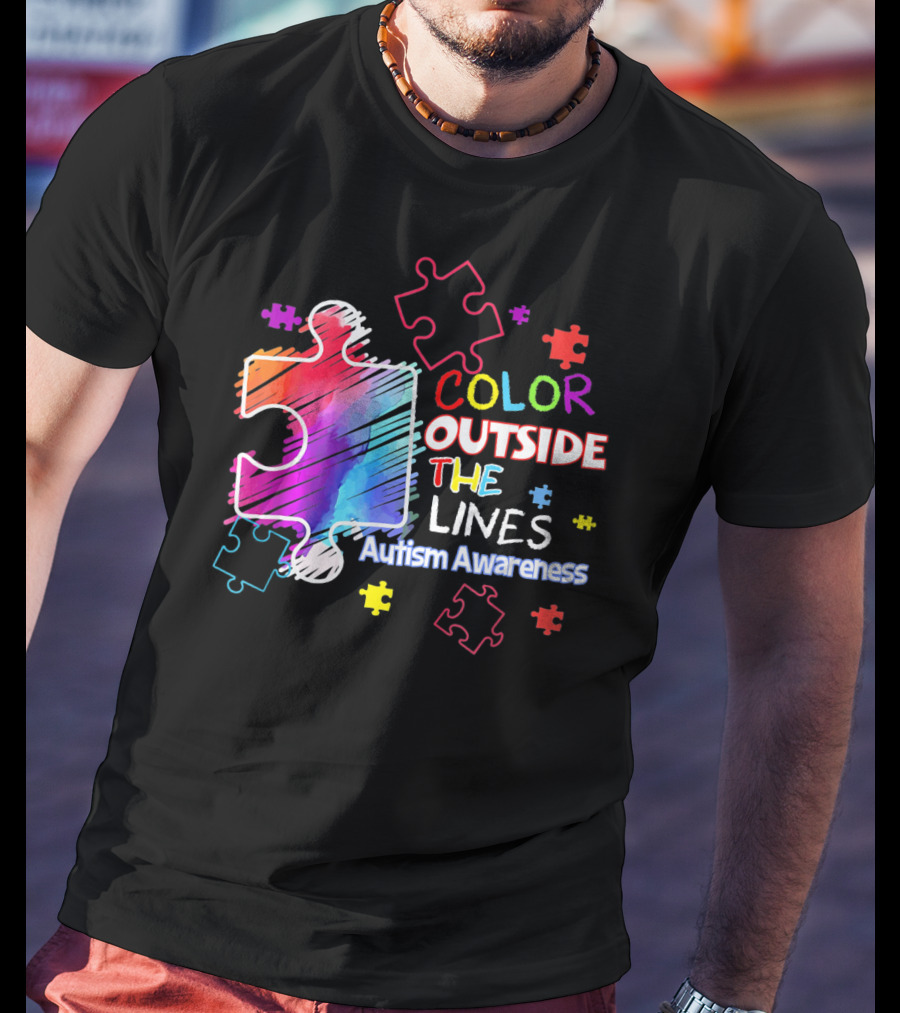 Autism Awareness Color Outside The Lines Puzzle Pieces T-Shirt